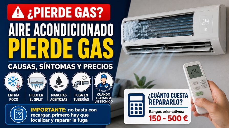 Aire acondicionado pierde gas: causas, síntomas y reparación