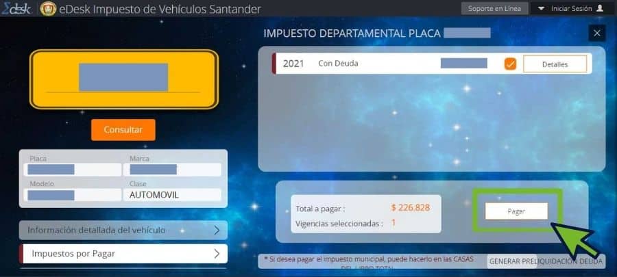 Pagar por internet impuesto vehicular Santander